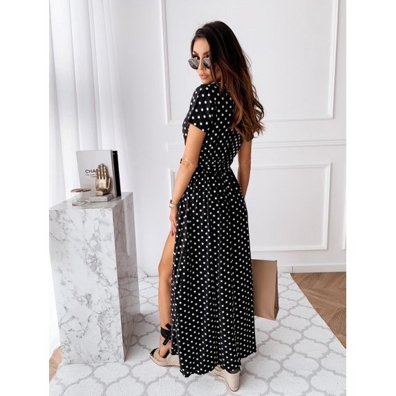 Women's Long Dress Short-Sleeved V-neck Bohemian Dot Prints Dress