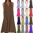 thumbnail image 1 of Women's Long Dresses Beach Summer Dress Spaghetti Strap V-Neck Maxi Sundress Long Vacation Dress with Side Pockets Plus Size Gifts for Girlfriend, 1 of 6