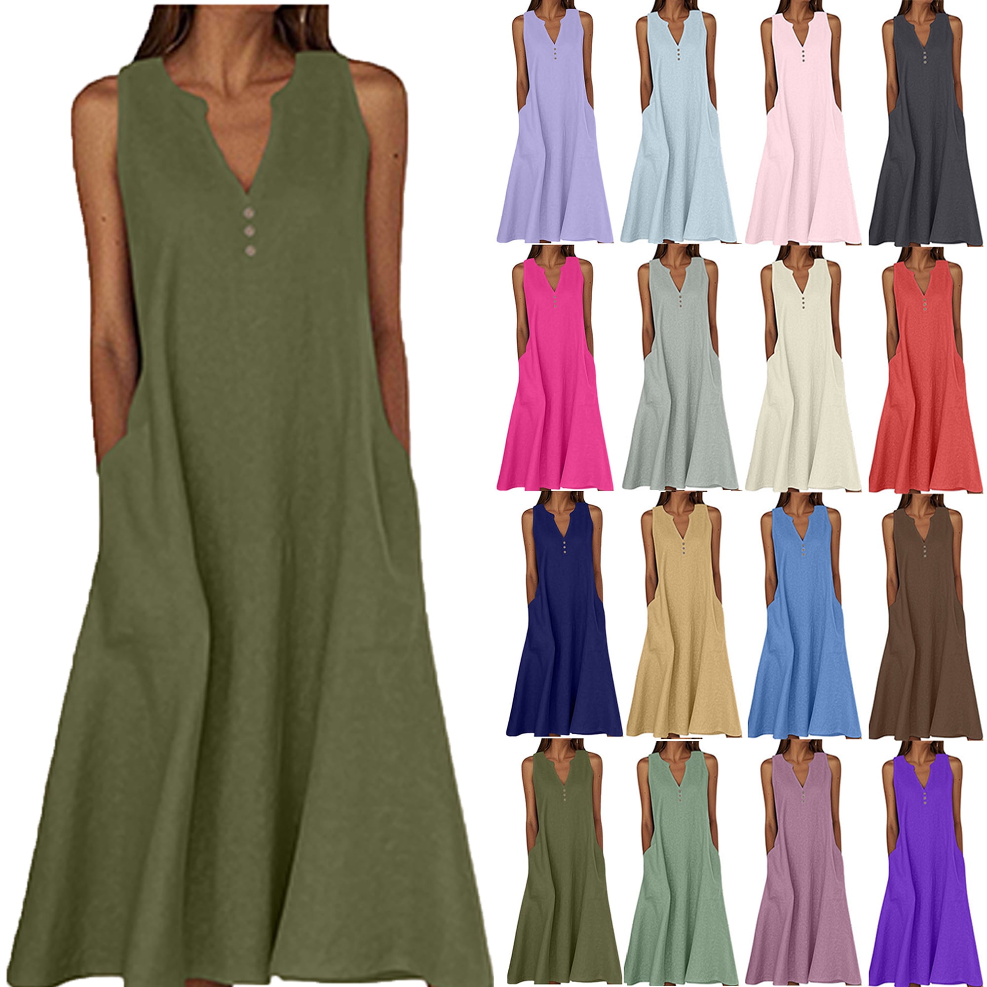 Women's Long Dresses Summer Sundress Sleeveless V-Neck Long Maxi Dress  Casual Beach Dress with Pockets Plus Size Party Club Fancy Wear -  Walmart.com