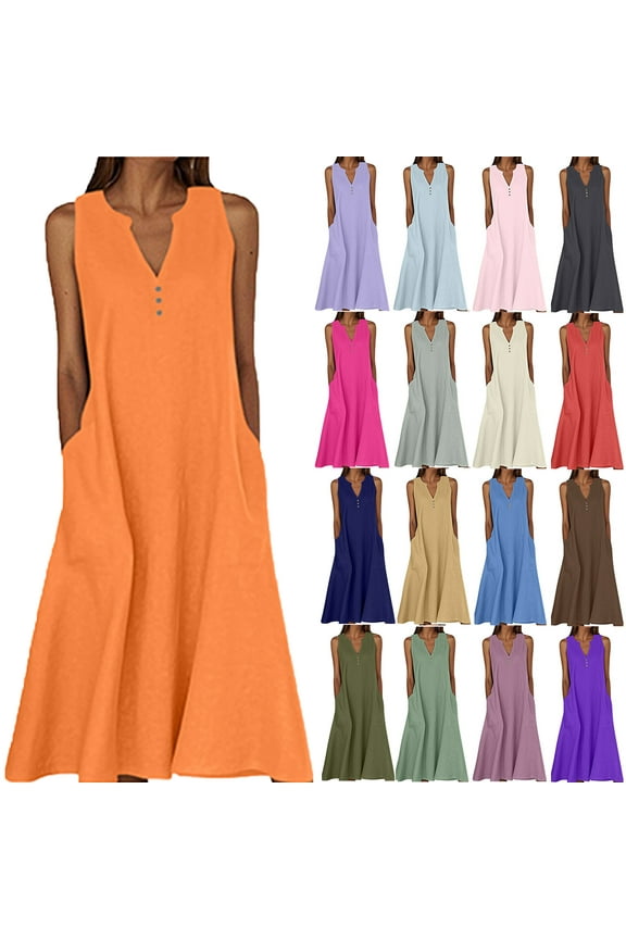 Women's Long Dresses Summer Sundress Sleeveless V-Neck Long Maxi Dress Casual Beach Dress with Pockets Plus Size Party Club Fancy Wear