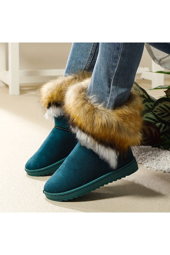 Women's Long Faux Fur Anti-Slip Plush Warm Boots, Comfortable Soft Warmth, Superfine Fiber Upper And Inner, Rubber Sole, Low Platform Heel