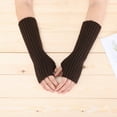 thumbnail image 1 of Women's Long Fingerless Arm Gloves, Thumb Hole Design Cable Knit Arm Warmers, Touchscreen Compatible Winter Gloves for Typing and Outdoor Activities, Stretchy Arm Sleeves for Cold Weather - Coffee, 1 of 6