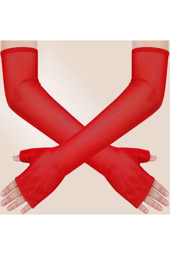 Women's Long Fingerless Opera Party Sheer Gloves Elbow Length Tulle Mesh Gloves