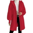 thumbnail image 1 of Women's Long Fleece Hooded Jackets Full Sleeve Cable Knitted Cardigan Winter Outerwear Red L, 1 of 7
