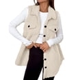 thumbnail image 1 of Women's Long Fleece Vests Lapel Button down Sleeveless Jacket Casual Fall Winter Warm Outerwear New Fall Vests for Women Oversized Beige M, 1 of 7