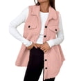thumbnail image 1 of Women's Long Fleece Vests Lapel Button down Sleeveless Jacket Casual Fall Winter Warm Outerwear New Womens Puffer Vests Pinky L, 1 of 7