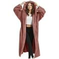 thumbnail image 1 of Women’s Long Fuzzy Hoodie Robe and Short Plush Hooded Bathrobe, Cozy and Warm Dusty Pink One Size, 1 of 7