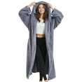thumbnail image 1 of Women’s Long Fuzzy Hoodie Robe and Short Plush Hooded Bathrobe, Cozy and Warm Gray One Size, 1 of 7