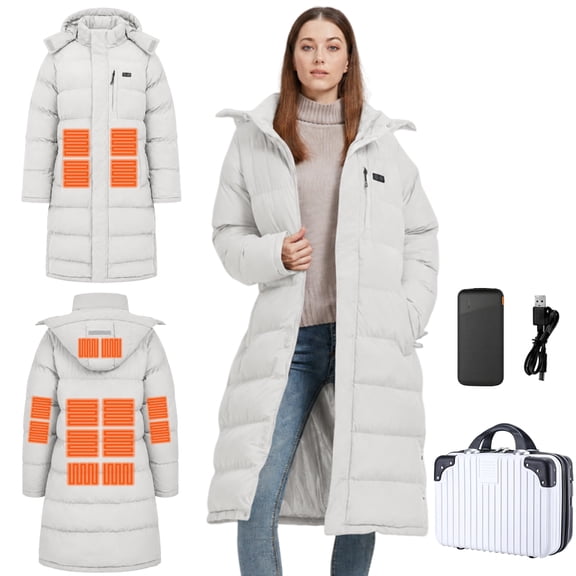 Women's Long Heated Jacket Long Winter Coats for Women 16-Zone Women's Heated Winter Jacket Coat with Box
