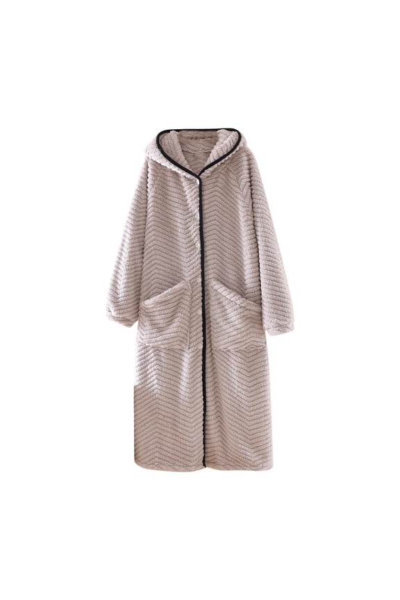 Women's Long Hooded Bathrobe Plush Button Down Loungewear Robe with Pockets Purple M