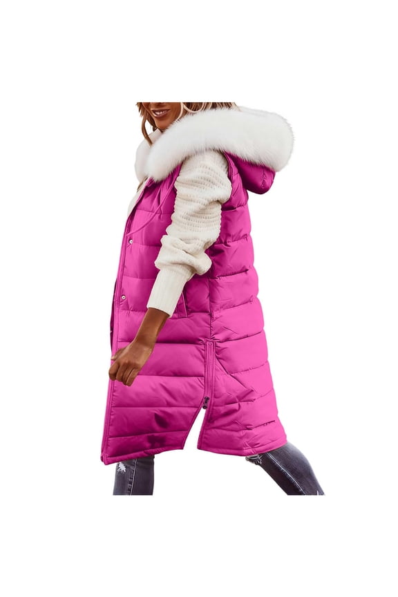 Women's Long Hooded Down Jacket - Warm Longline Puffer Coat for Cold Seasons (Fuchsia, XXL)