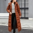 thumbnail image 1 of Women's Long Hooded Puffer Coat, Belted Waist Knee Length Winter Coat, Faux Fur Trim Hood Parka, Thick Quilted Padded Jacket, Warm Winter Parka Brown XL, 1 of 6