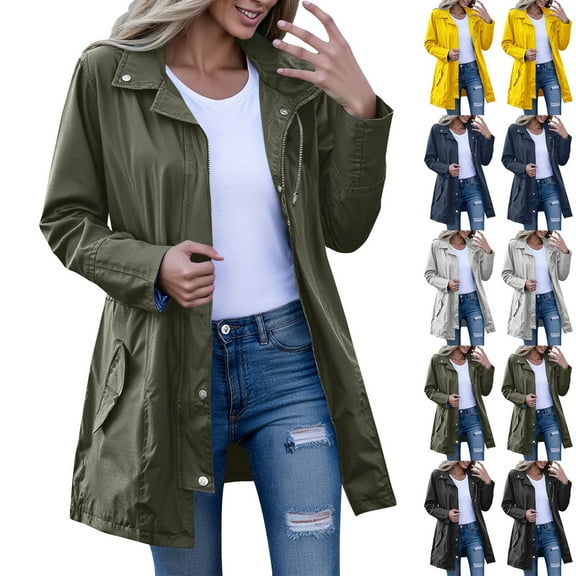 Women's Long Hooded Rain Jacket Outdoor Raincoat Windbreaker Winter Coat And Windproof Solid Jackets For Outdoor Hiking Trips Hooded Raincoat Windbreaker Tops