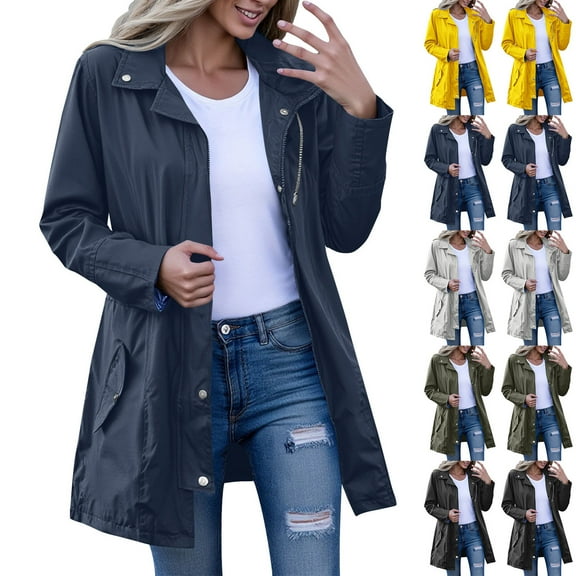 Women's Long Hooded Rain Jacket Outdoor Raincoat Windbreaker Winter Coat And Windproof Solid Jackets For Outdoor Hiking Trips Hooded Raincoat Windbreaker Tops