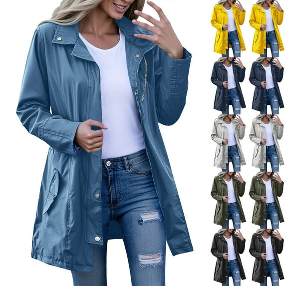 Women's Long Hooded Rain Jacket Outdoor Raincoat Windbreaker Winter Coat And Windproof Solid Jackets For Outdoor Hiking Trips Hooded Raincoat Windbreaker Tops