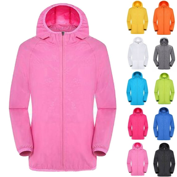 Women's Long Hooded Rain Jacket Outdoor Raincoat Women Men Windproof Jacket Outdoor Bicycle Sports Quick Dry Windbreaker Coat Top Pink M