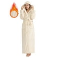 thumbnail image 1 of Women's Long Hooded Robes Luxurious Plush Fleece Bathrobe with Belt & Pocket Full Length Ladies Robes Winter Warm Housecoat Nightgown - XL & Beige, 1 of 11