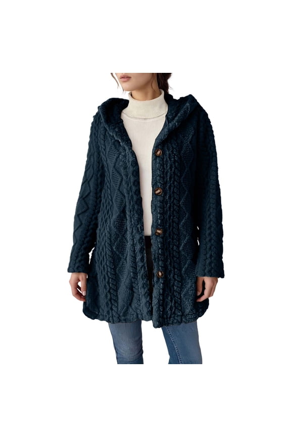 Women's Long Hooded Solid Cardigan Button Front Knit Sweater Coat Casual Comfortable Fall Winter Wrap for Breezy Days