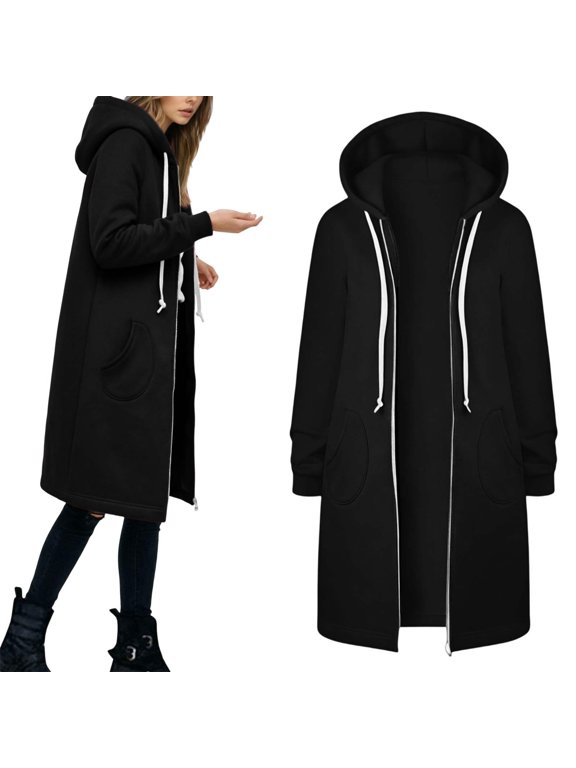 Women's Long Hoodie with Zip Hoodie Jacket Long Sleeve Jumper Sweat Sweatshirts Streetwear Cardigan Pockets Long Hooded Coat