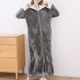 thumbnail image 1 of Women's Long Housecoat Fuzzy Fleece Robes Oversized Zipper Thickened Warm Winter Cozy Full Length Bathrobe New Sleepshirts for Women Soft Gray L, 1 of 4