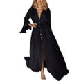 thumbnail image 1 of Women's Long Kimono Maxi Bohemian Dress Long Sleeve Beach Coverup Robe Plus Size Button Down Flowy Dresses, 1 of 4