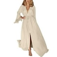 thumbnail image 1 of Women's Long Kimono Maxi Bohemian Dress Long Sleeve Beach Coverup Robe Plus Size Button Down Flowy Dresses, 1 of 4