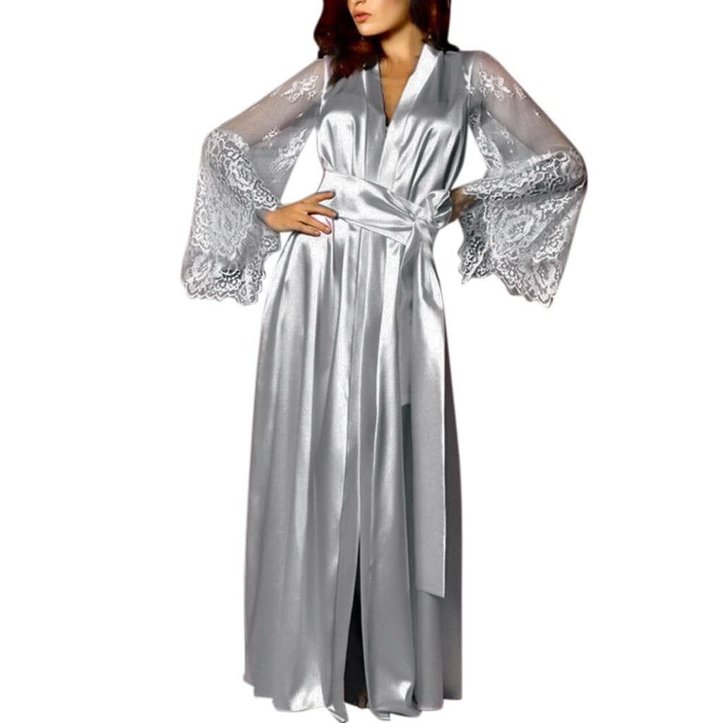  MOLUCI Ice Silk Satin Robes for Women 3/4 Sleeve Shawl Collar  Kimono Bath Robes Bridesmaid Wedding Party Robes,Gray,L : Clothing, Shoes &  Jewelry