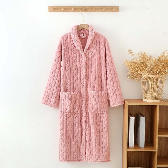 Women's Long Kimono Robe with Collar and Button Closure for Cozy Home Loungewear and Relaxation