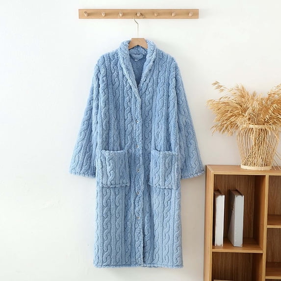 Women's Long Kimono Robe with Collar and Button Closure for Cozy Home Loungewear and Relaxation