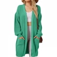 thumbnail image 1 of Women's Long Knit Cardigan Sweater, Solid Color Open Front Duster, Loose Fit Pocketed Sweater, Casual Spring Summer Cover Up, Lightweight Oversized Cardigan Green M, 1 of 9