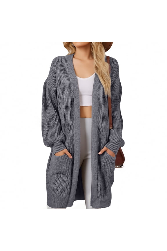 Women's Long Knit Cardigan Sweater, Solid Color Open Front Duster, Loose Fit Pocketed Sweater, Casual Spring Summer Cover Up, Lightweight Oversized Cardigan Dark Gray XXXXL
