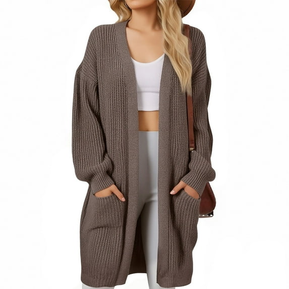 Women's Long Knit Cardigan Sweater, Solid Color Open Front Duster, Loose Fit Pocketed Sweater, Casual Spring Summer Cover Up, Lightweight Oversized Cardigan Khaki XXXXL