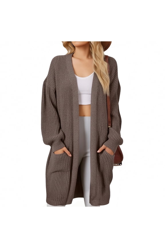 Women's Long Knit Cardigan Sweater, Solid Color Open Front Duster, Loose Fit Pocketed Sweater, Casual Spring Summer Cover Up, Lightweight Oversized Cardigan Khaki XXL