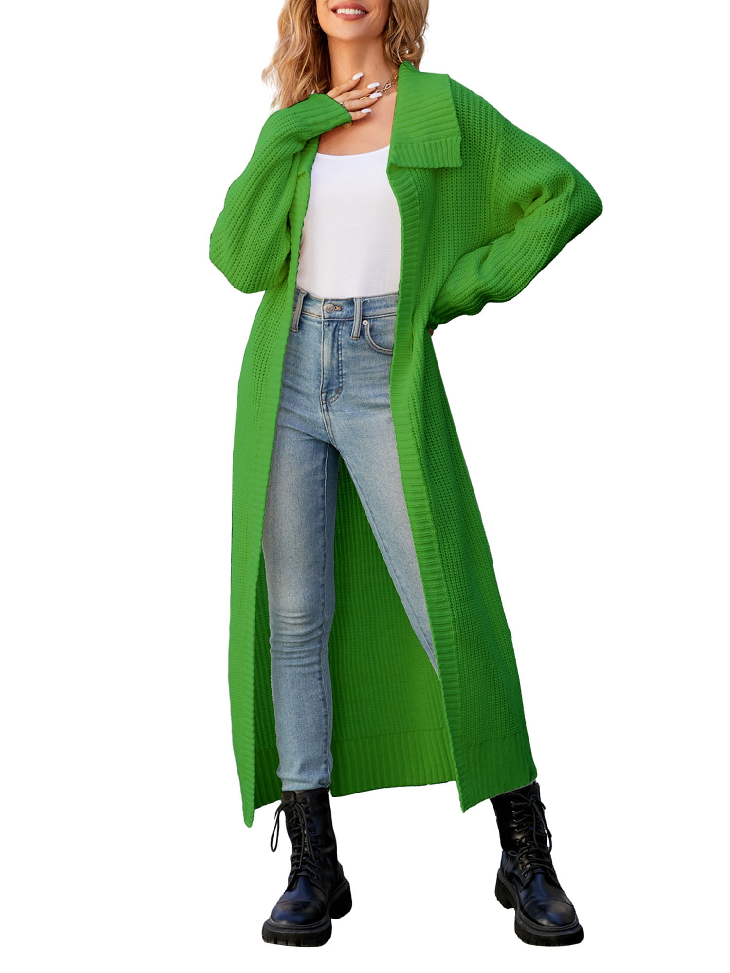 Women's Long Knitted Cardigan, Solid Color Long Sleeve Loose Coat