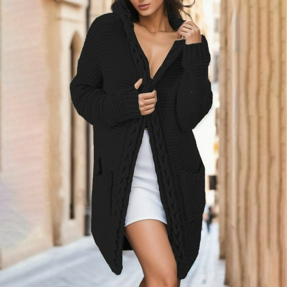 Women's Long Knitted Sweater Coat With Knit Hooded Pocketed Cardigan Thick Sweaters for Women Open Front Long Dress Cardigan Sweater for Women Leopard Sweater Sweater Formal Womens Lightweight