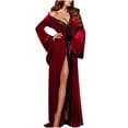 thumbnail image 1 of Women's Long Lace Trim Velvet Robe Sexy Bathrobe Loose Sleepwear Nightgown Fuzzy Plush Kimono Bridal Wedding Sleepwear, 1 of 4