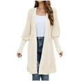 thumbnail image 1 of Women's Long Lantern Sleeve Open Front Cable Knit Loose Cardigan Sweater Solid Color Casual Comfy Fall Outwear with Belt Womens Clothes, 1 of 4