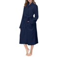 thumbnail image 1 of Women's Long Lapel Plush Bathrobe - Solid Color Thick Winter Homewear, Navy Blue, L, 1 of 5