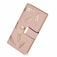 thumbnail image 1 of Women's Long Leaf Bifold Wallet Leather Card Holder Purse Zipper Buckle Elegant Clutch Wallet Handbag for Women - Pink, 1 of 9