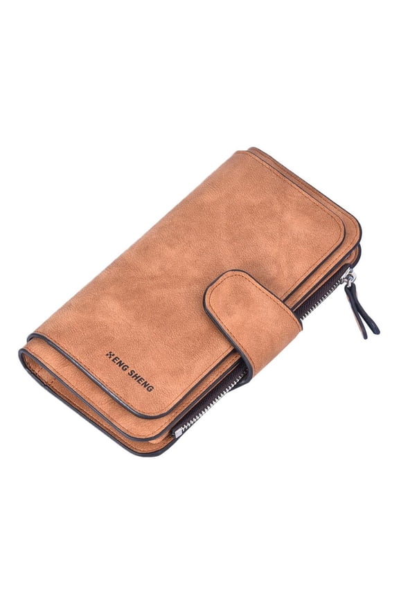 Women's Long Leather Wallet | Frosted Nubuck Texture | RFID Blocking | Zipper Coin Purse | Multiple Card Slots | Snap Closure | Large Capacity | 1 Piece | Elegant & Durable