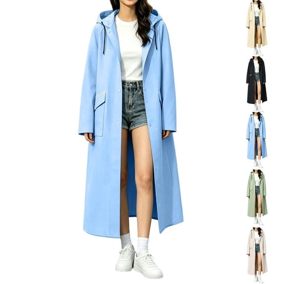 Women’s Long Length Heavy Duty Rain Coat Hooded Waterproof Raincoat for Outdoor Use, Wind Resistant Full Length Rain Jacket Loose Fit Adults Poncho Yellow