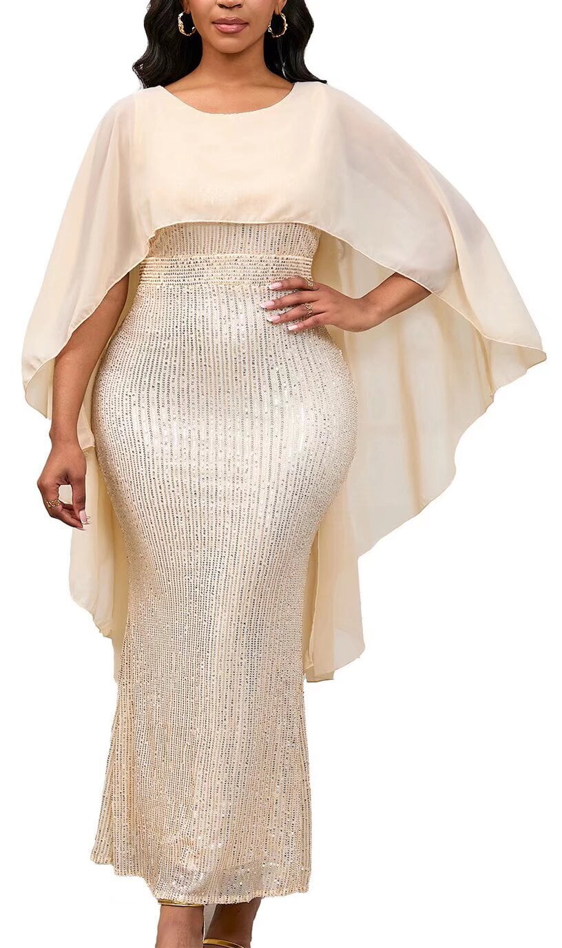 capelet formal dress Long Formal Fitted Lace Capelet Evening Dress by Andrea & Leo MA105