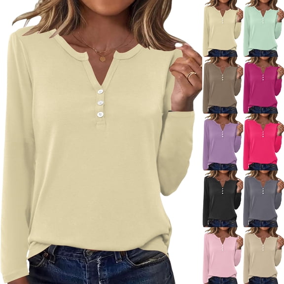 Women's Long Length Sleeve T Shirts Button Down Scoop Neck Casual Tops Hot Pink XL