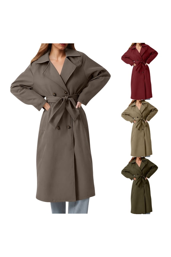 Women's Long Length Trench Coat Jacket Outerwear, Loose Fit Twill Casual Coat with Belt, Waterproof Windbreaker for Fall Winter Fashion | CSEONE,Bronze L