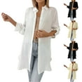 thumbnail image 1 of Women's Long Loose Fit Casual Shirt Coat Tops Blouses Tunic Solid Color Soft for Work Office Vacation Travel Fashion Essential Gift for Women | Sopatenor,Yellow XL, 1 of 9