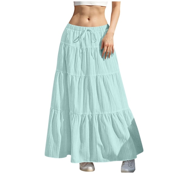 Women's Long Maxi Skirt 2026 Boho Flowy Flared Ruffle Skirts Beach Vacation Going Out Outfits