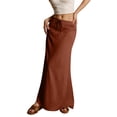 thumbnail image 1 of Women’s Long Maxi Skirt with Elastic Waistband Casual Loose Fit Lightweight Solid Straight Hem Floor Length Skirt Brown L, 1 of 6