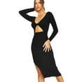 thumbnail image 1 of Women's Long Maxi Sweater Dresses Sexy Wrap Batwing V Neck Slit Open Back Holiday Bodycon Dress - M, 1 of 7