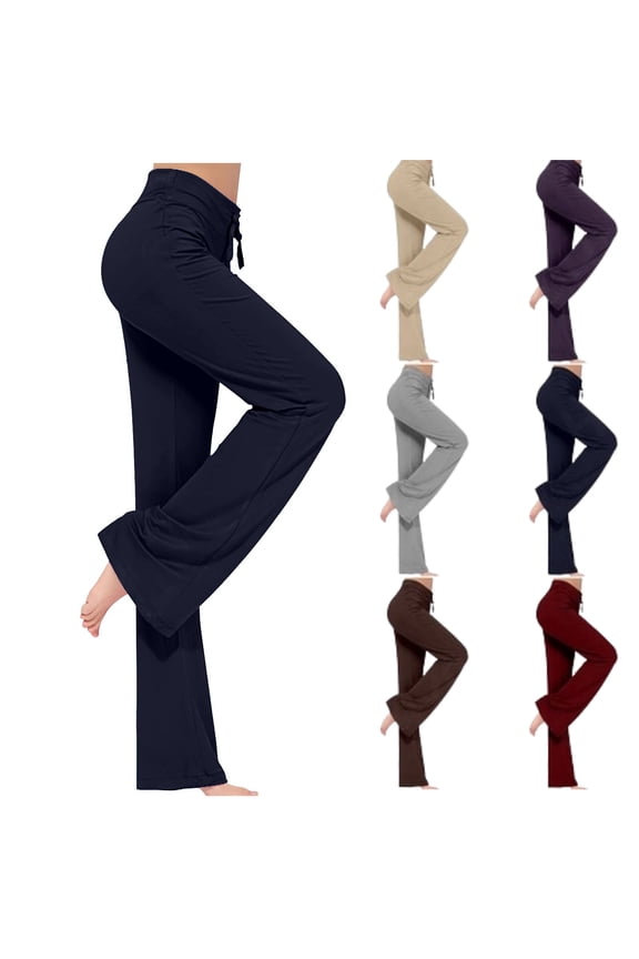 Women's Long Modal Comfy Drawstring Trousers Loose Straight-Leg Pants for Yoga Running Sporting, Navy M