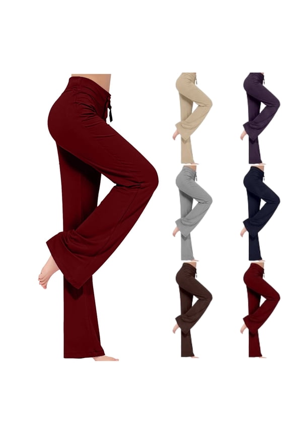 Women's Long Modal Comfy Drawstring Trousers Loose Straight-Leg Pants for Yoga Running Sporting, Wine XXL